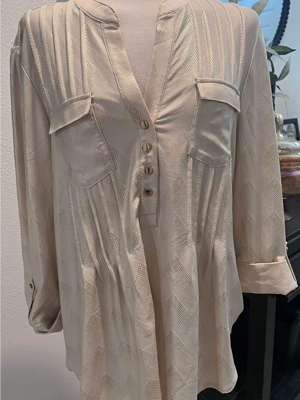 Ava & Grace Popover Top in Champagne Gold Shimmer Shade